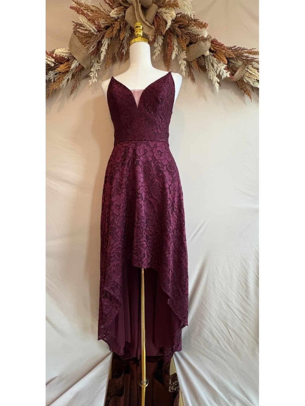 DB Studio Women's Size 4 Wine Lace High Low Scallop Dress
